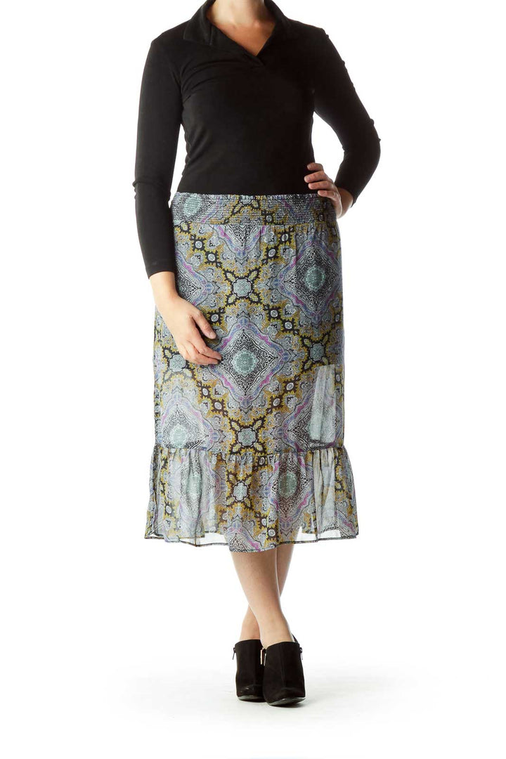 Multicolor Print Scrunch Waist Sheer Skirt