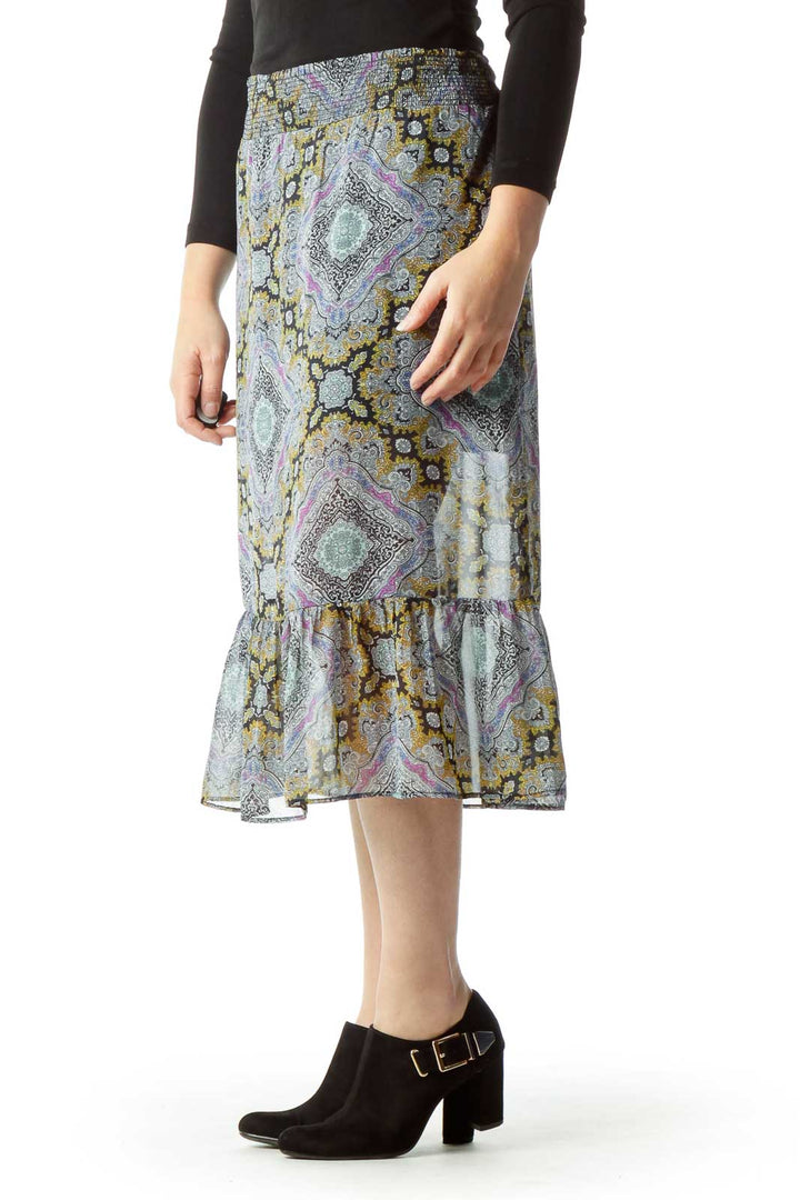 Multicolor Print Scrunch Waist Sheer Skirt