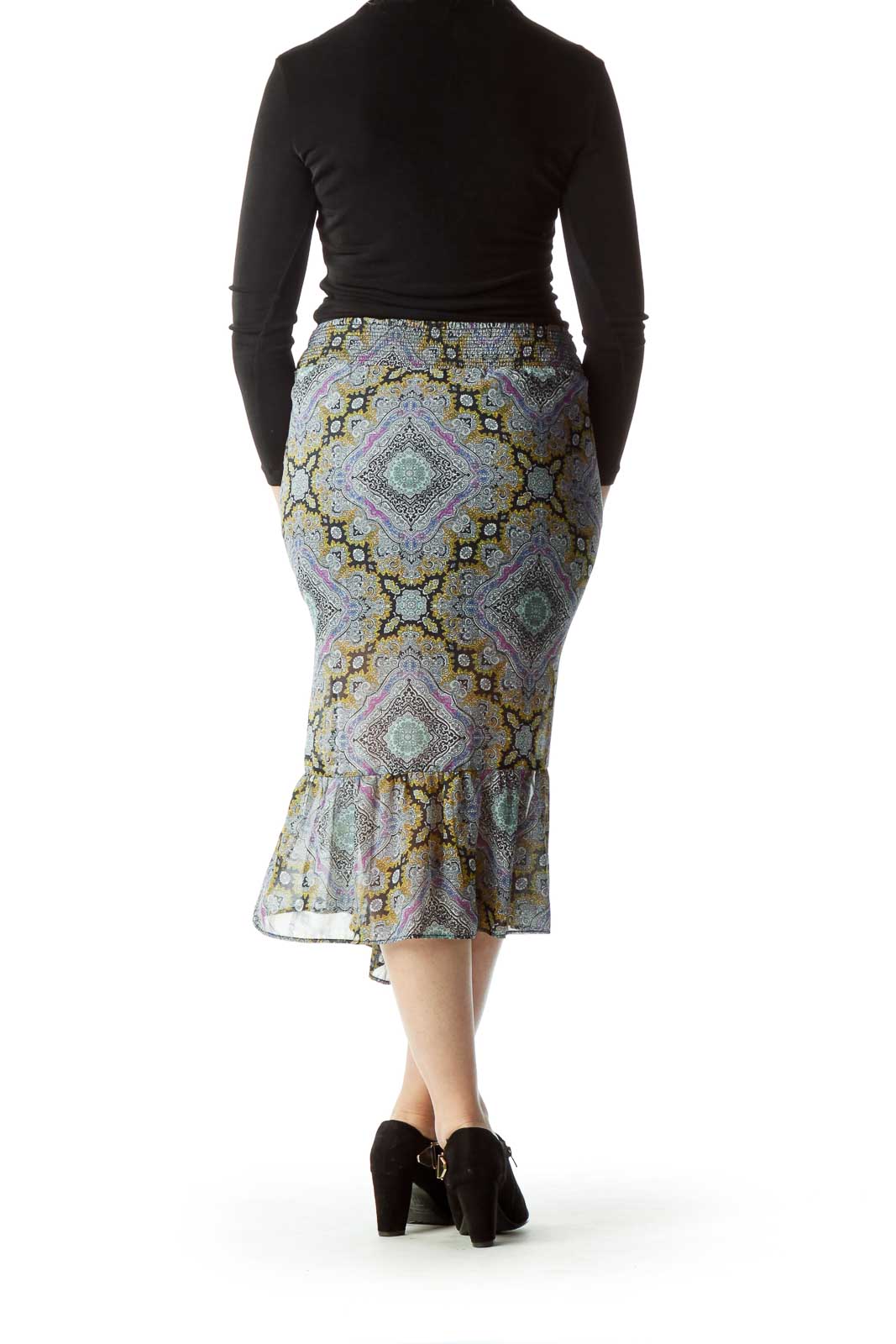 Multicolor Print Scrunch Waist Sheer Skirt