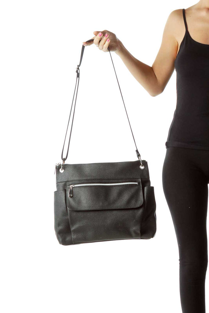 Black Textured Crossbody Bag