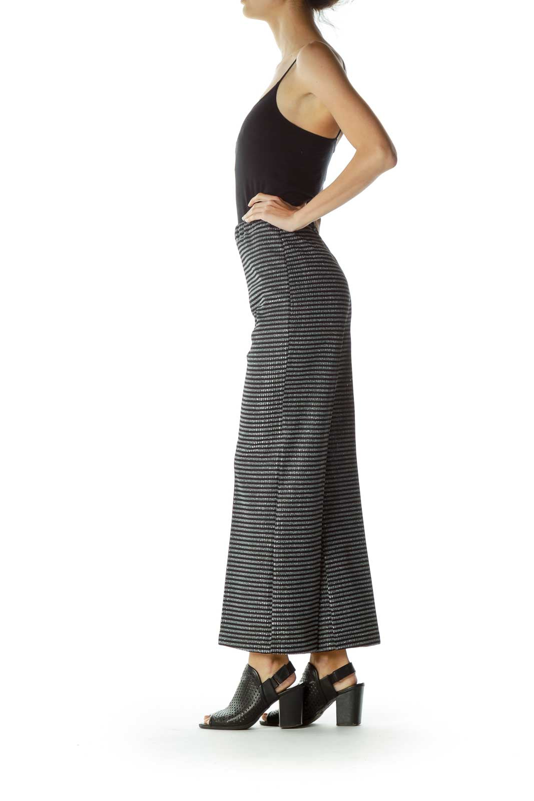 Black Gray Metallic Striped Pant