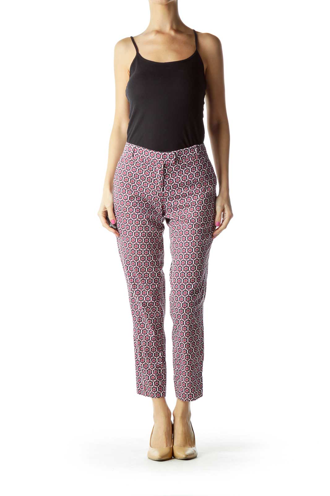 Pink White Geometric Print Pants