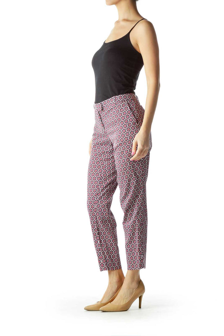 Pink White Geometric Print Pants