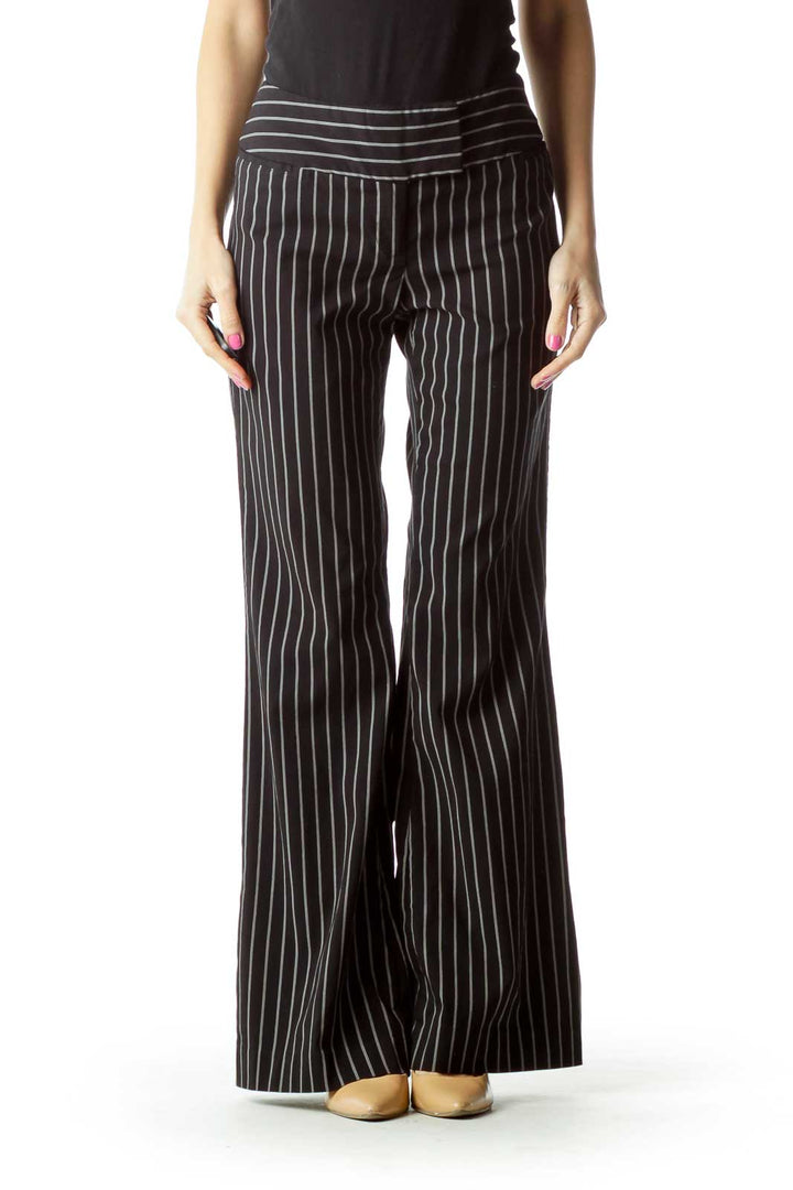 Black Pinstripe Wide Leg Pants