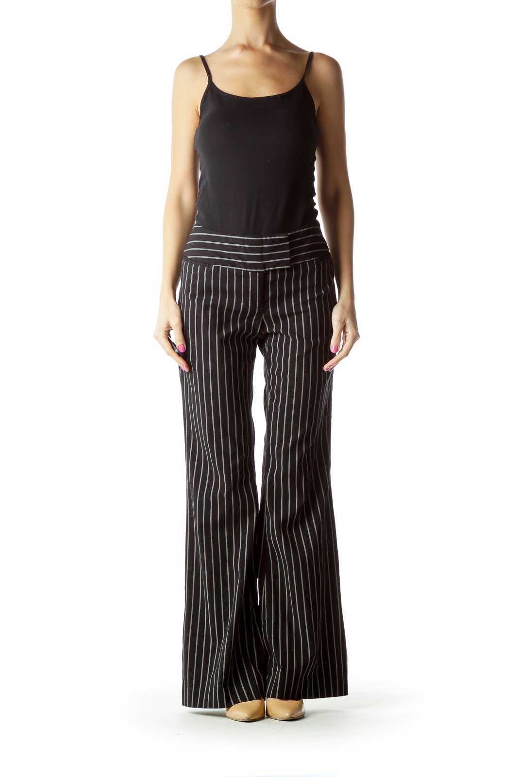 Black Pinstripe Wide Leg Pants