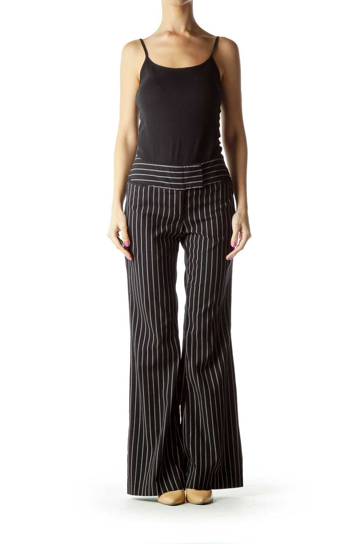 Black Pinstripe Wide Leg Pants