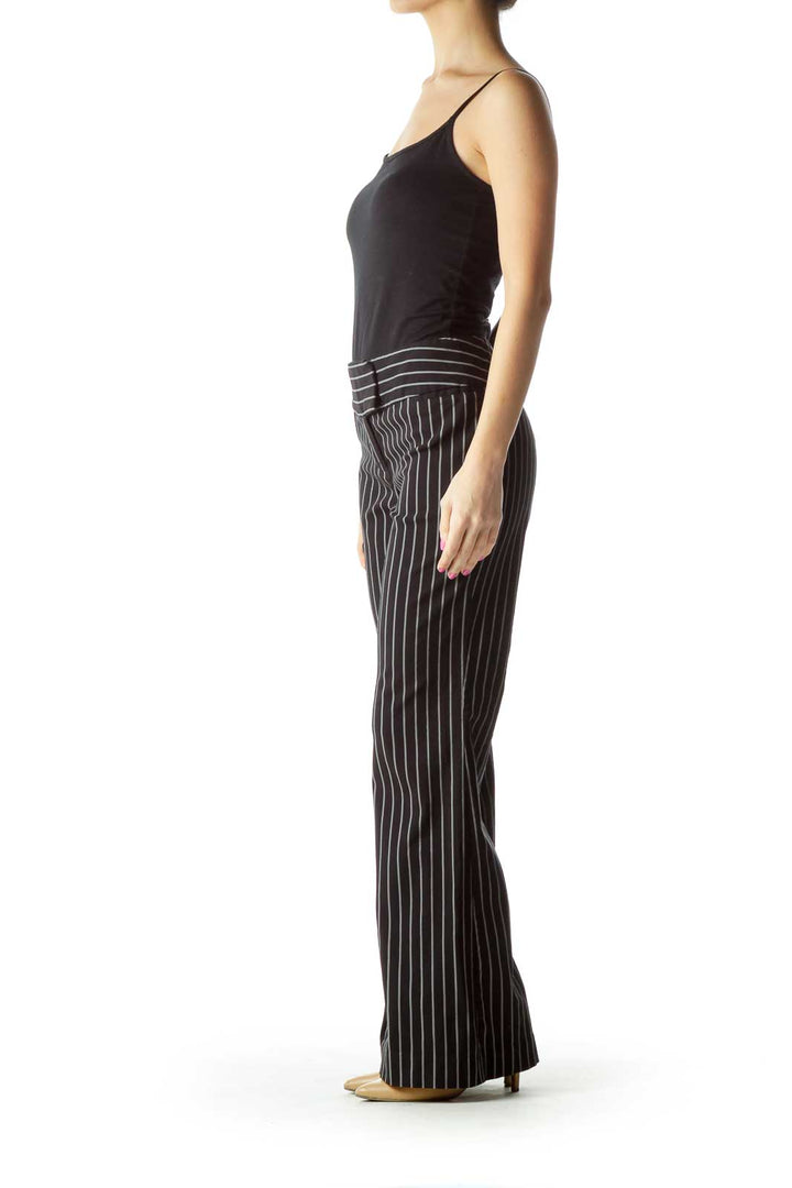 Black Pinstripe Wide Leg Pants