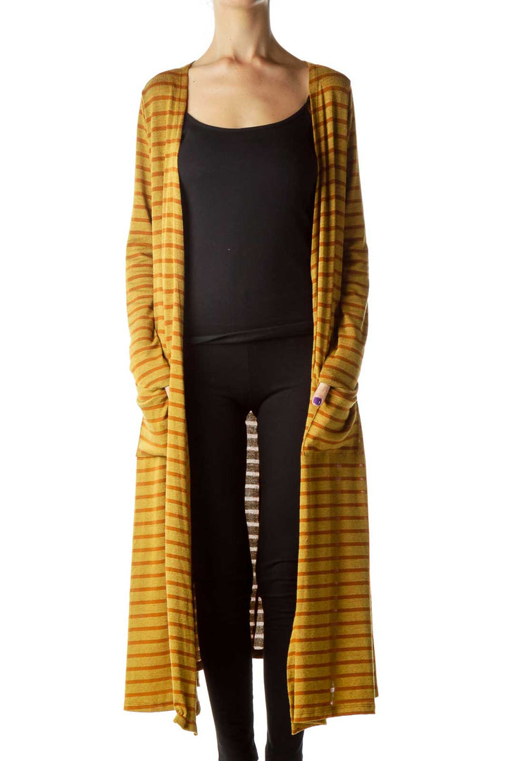 Yellow Striped Long Cardigan