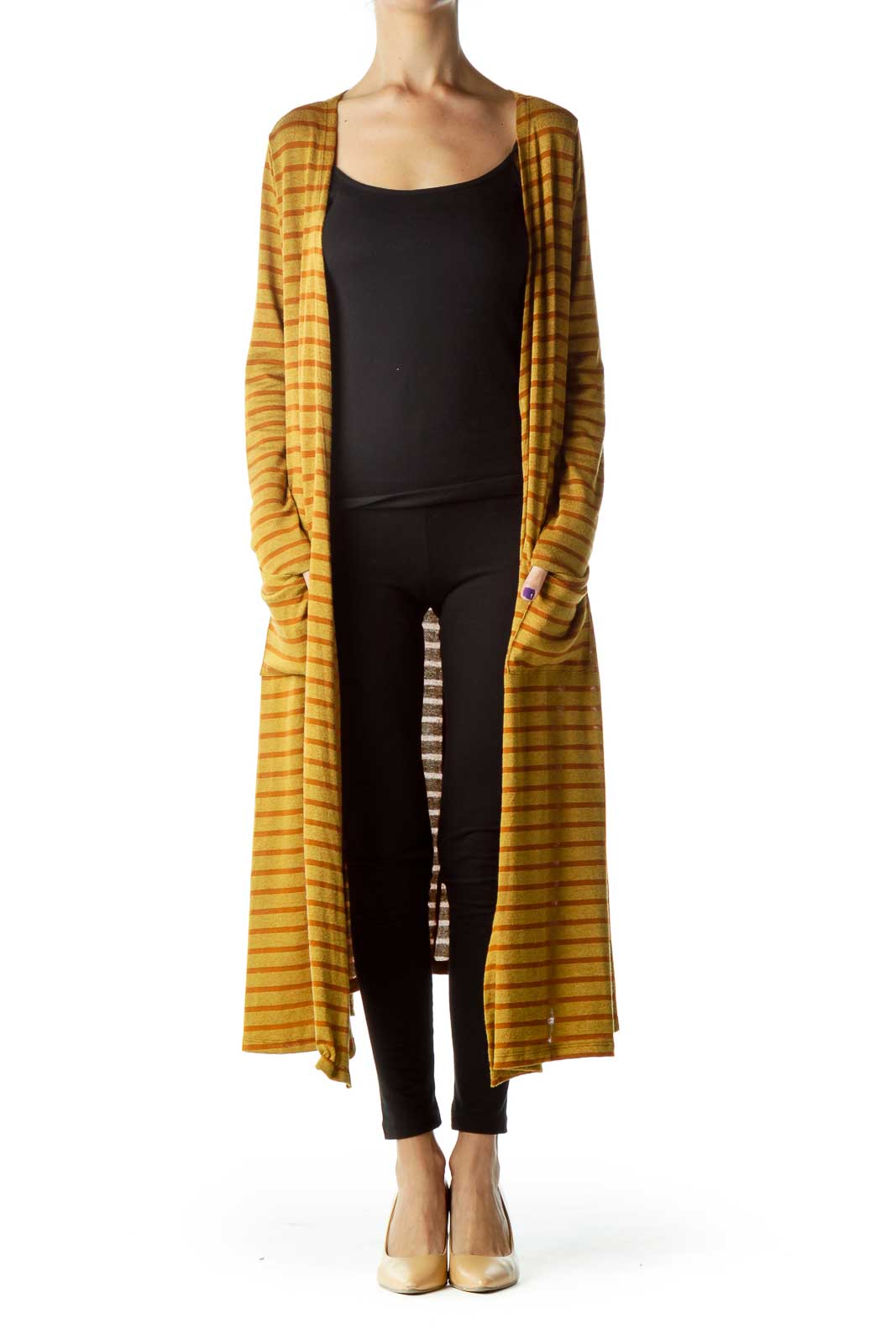 Yellow Striped Long Cardigan