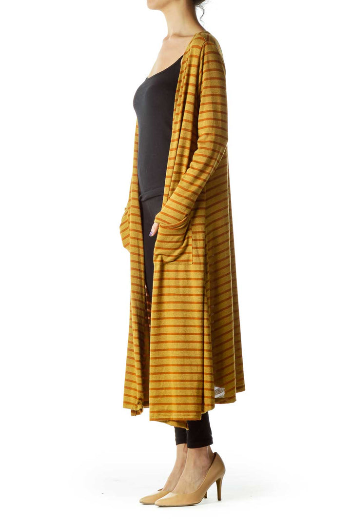 Yellow Striped Long Cardigan