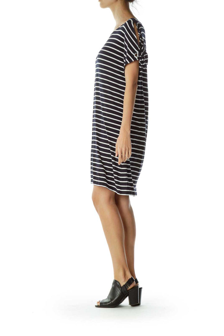 Navy White Stripe Jersey Dress