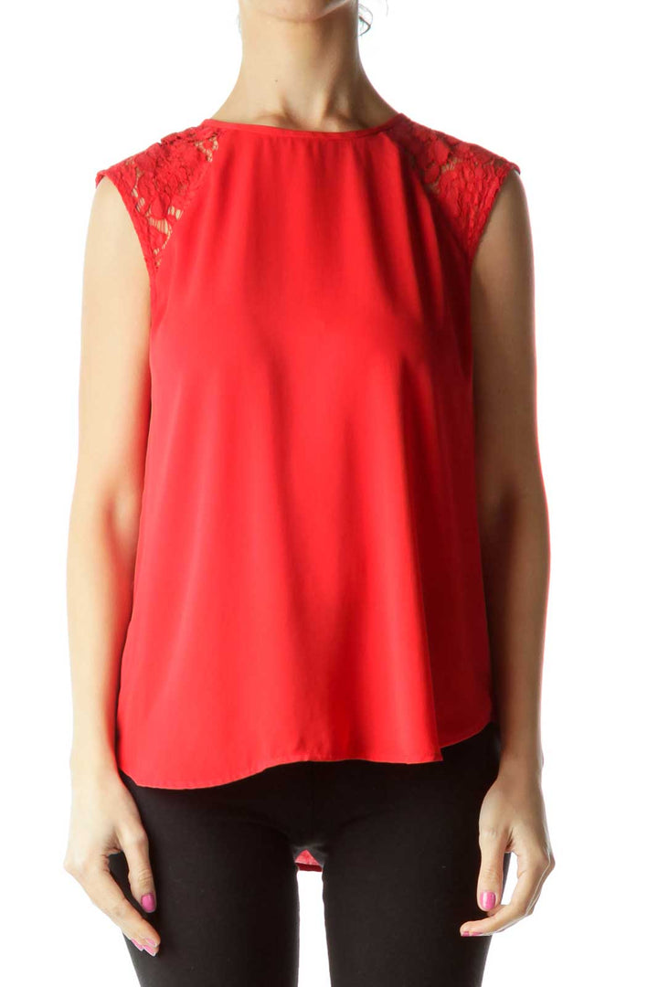 Red Lace Detailed Sleeveless Blouse