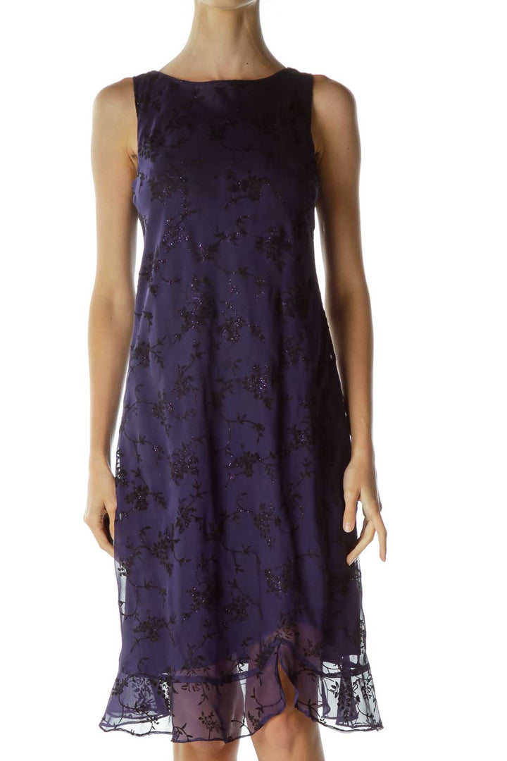 Purple Flower Print Vintage Shift Dress