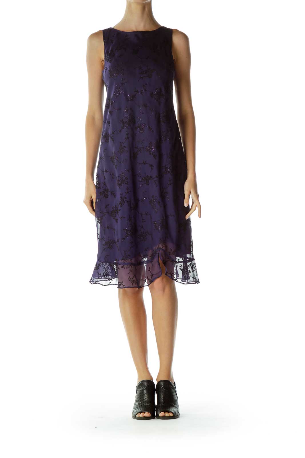 Purple Flower Print Vintage Shift Dress