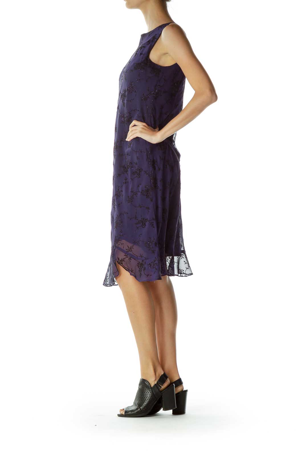 Purple Flower Print Vintage Shift Dress