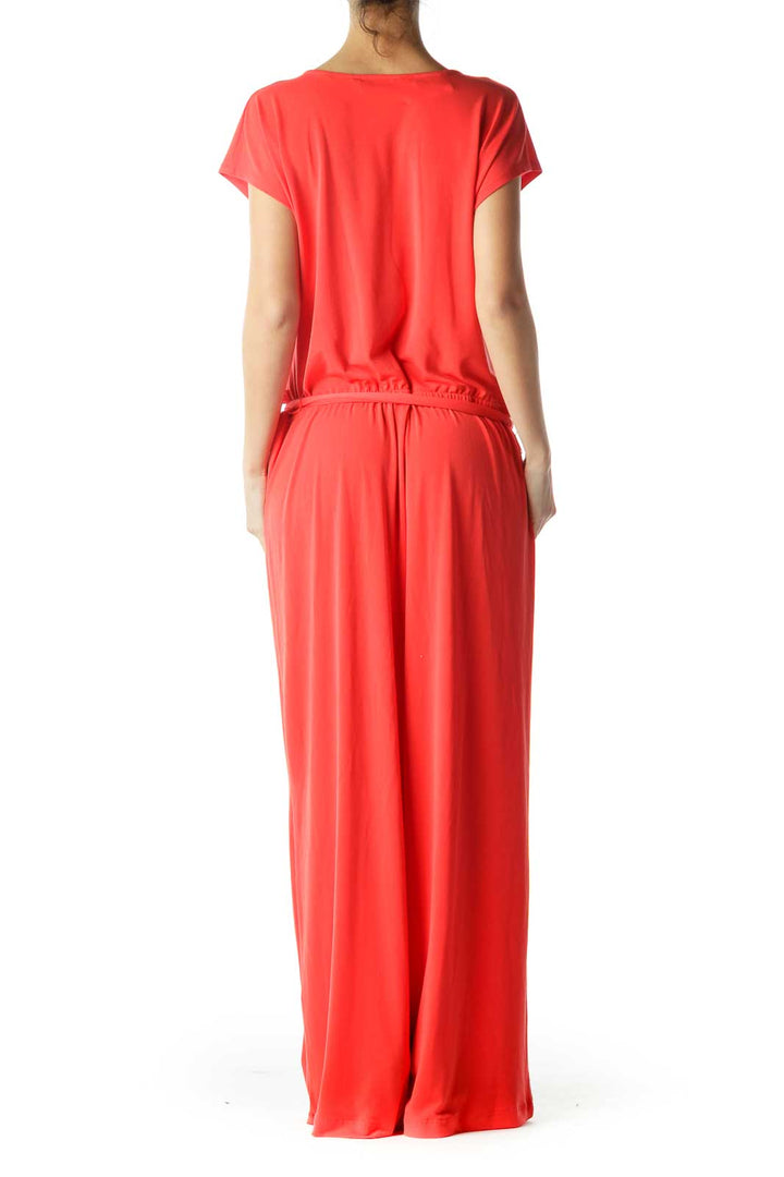 Red Belted Cap Sleeve Jumpsuit