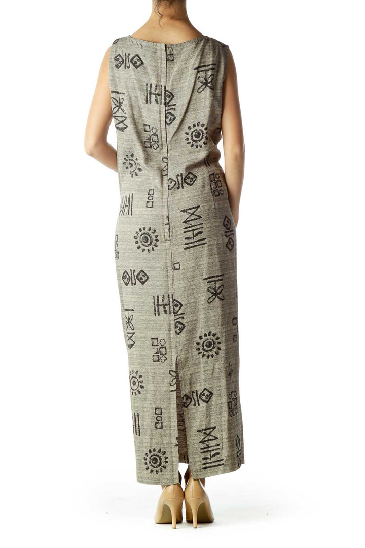 Beige Printed Sleeveless Maxi Dress