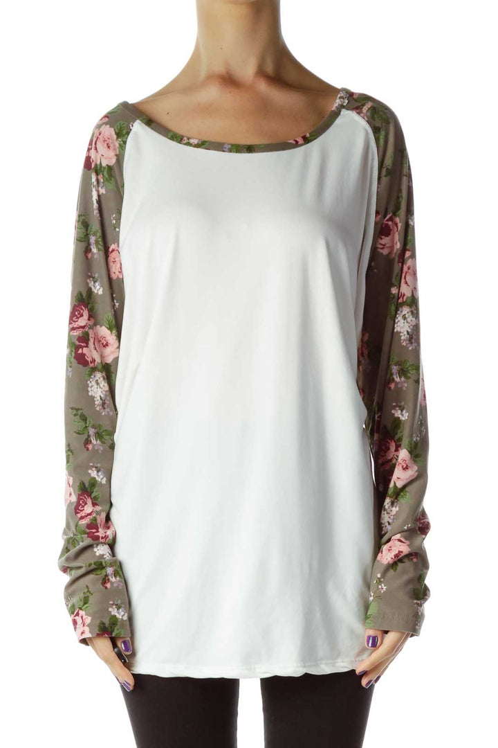 Cream Pink Floral Print T-Shirt