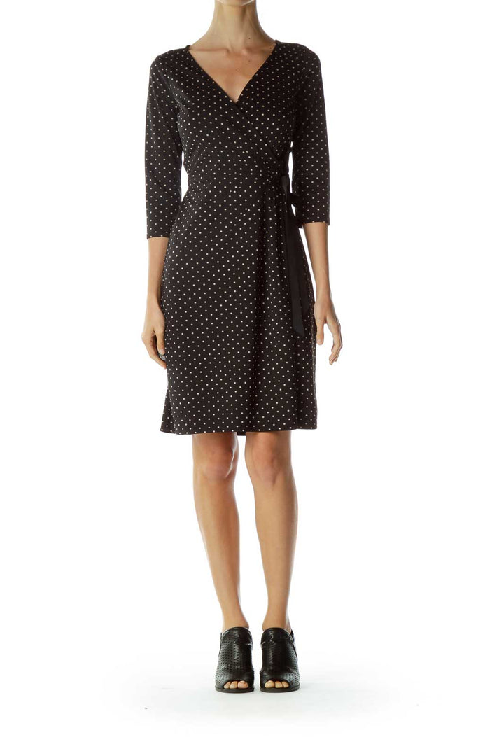 Black Polka-Dot Wrap Dress