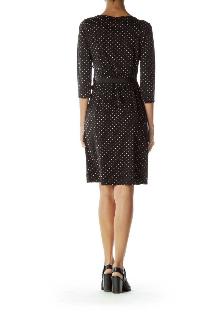 Black Polka-Dot Wrap Dress