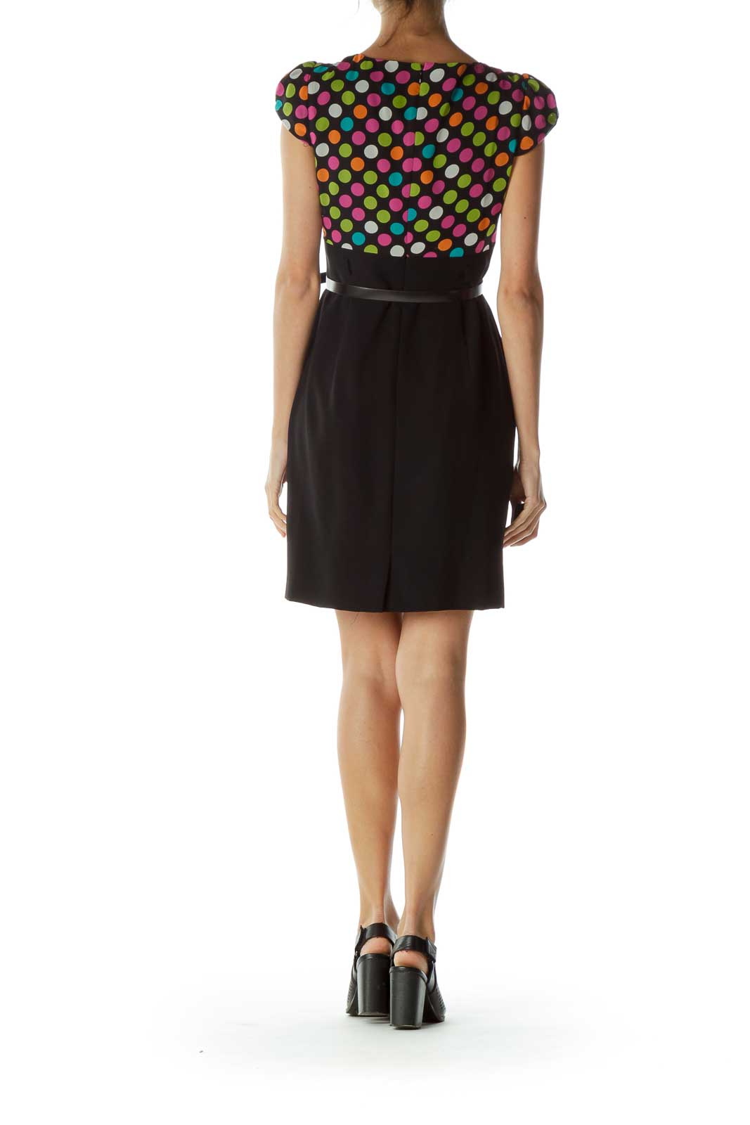 Black Multicolor Print Belted Sheath Dress