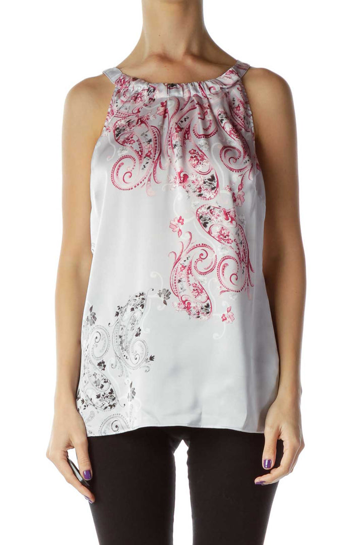 Purple Paisley High Neck Sleeveless Blouse