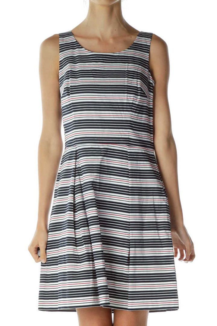 Navy White Red Stripe Sleeveless Dress