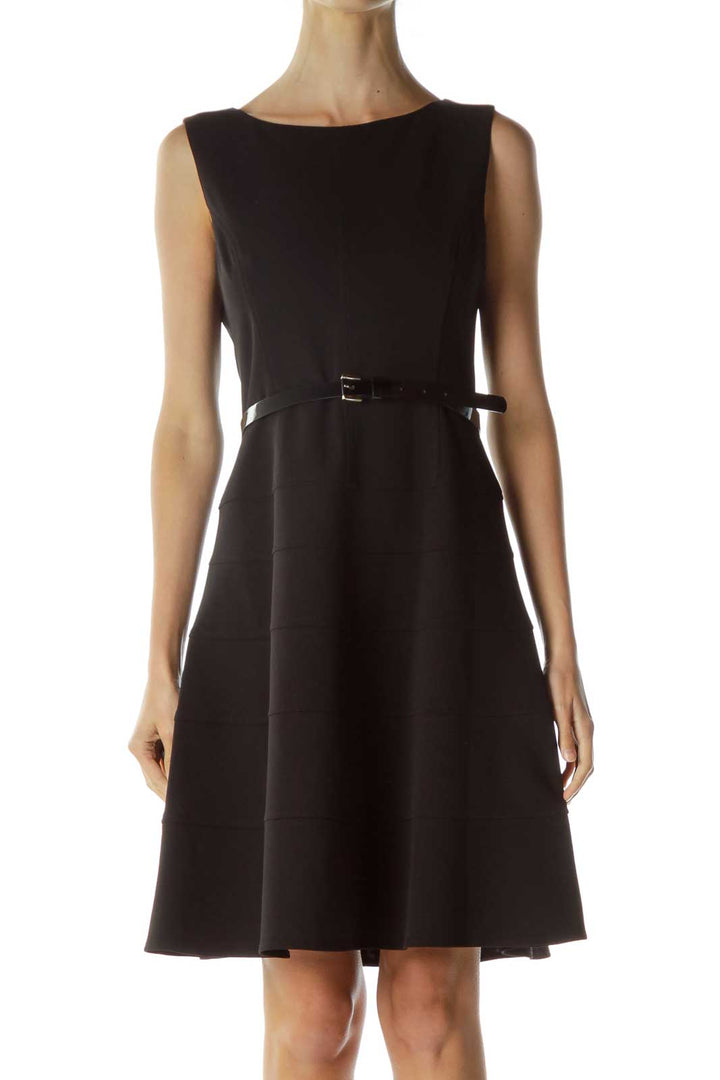 Black Belted A-Line Dress