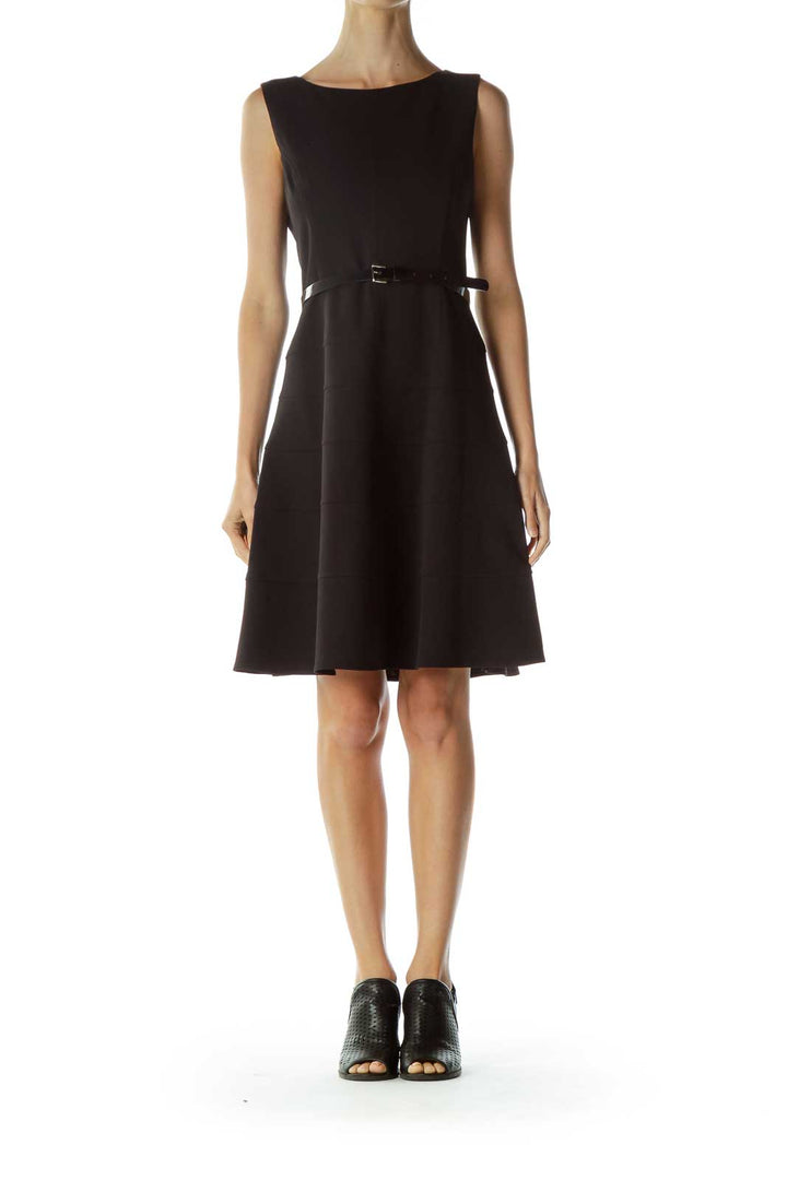 Black Belted A-Line Dress