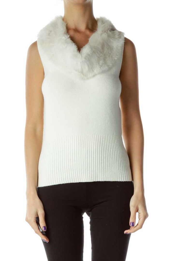 Cream Rabbit Fur Trim Vest