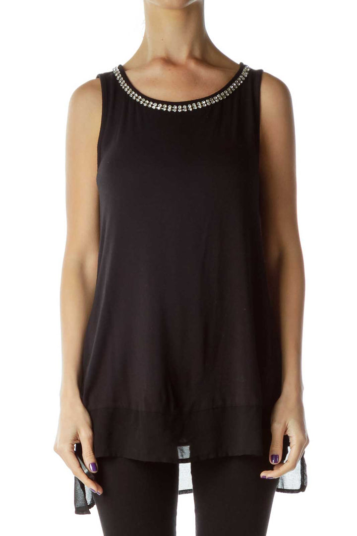 Black Tank with Bejeweled Neckline