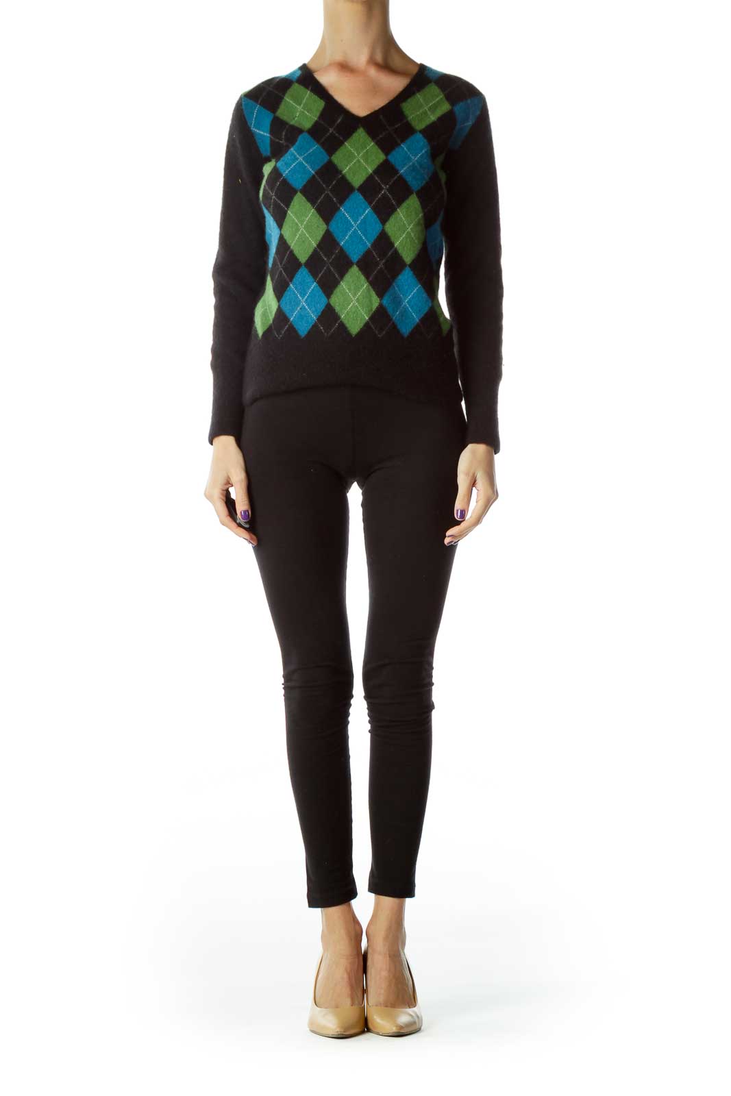 Black Argyle Cashmere Sweater