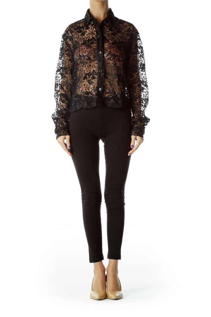 Black Sequined Embroidered Shirt