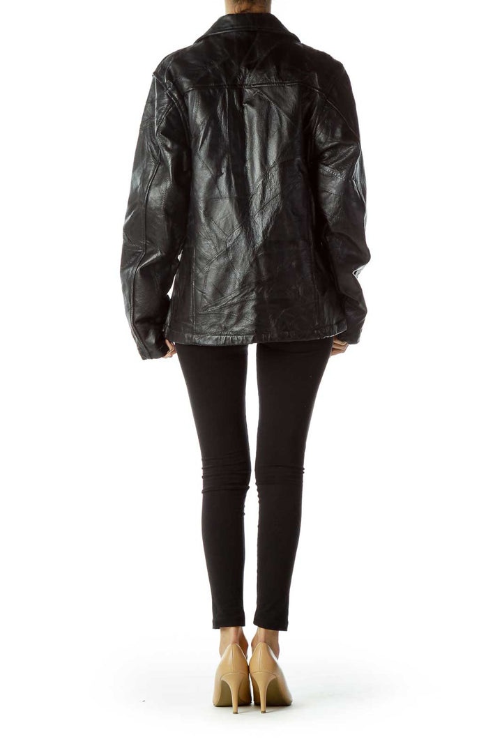 Black Leather Jacket with Quilted Detail