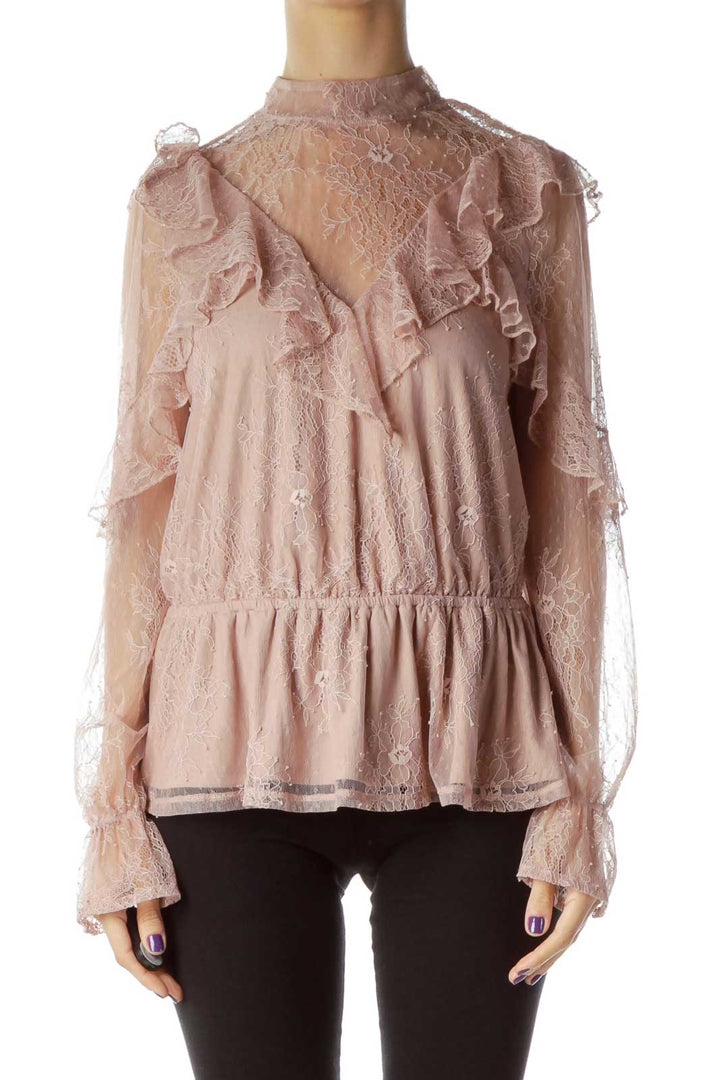 Pink Lace Ruffle Blouse