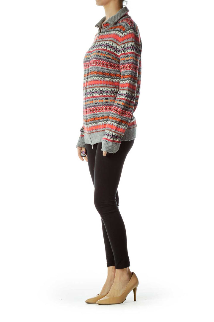 Multicolor Argyle Zippered Sweater