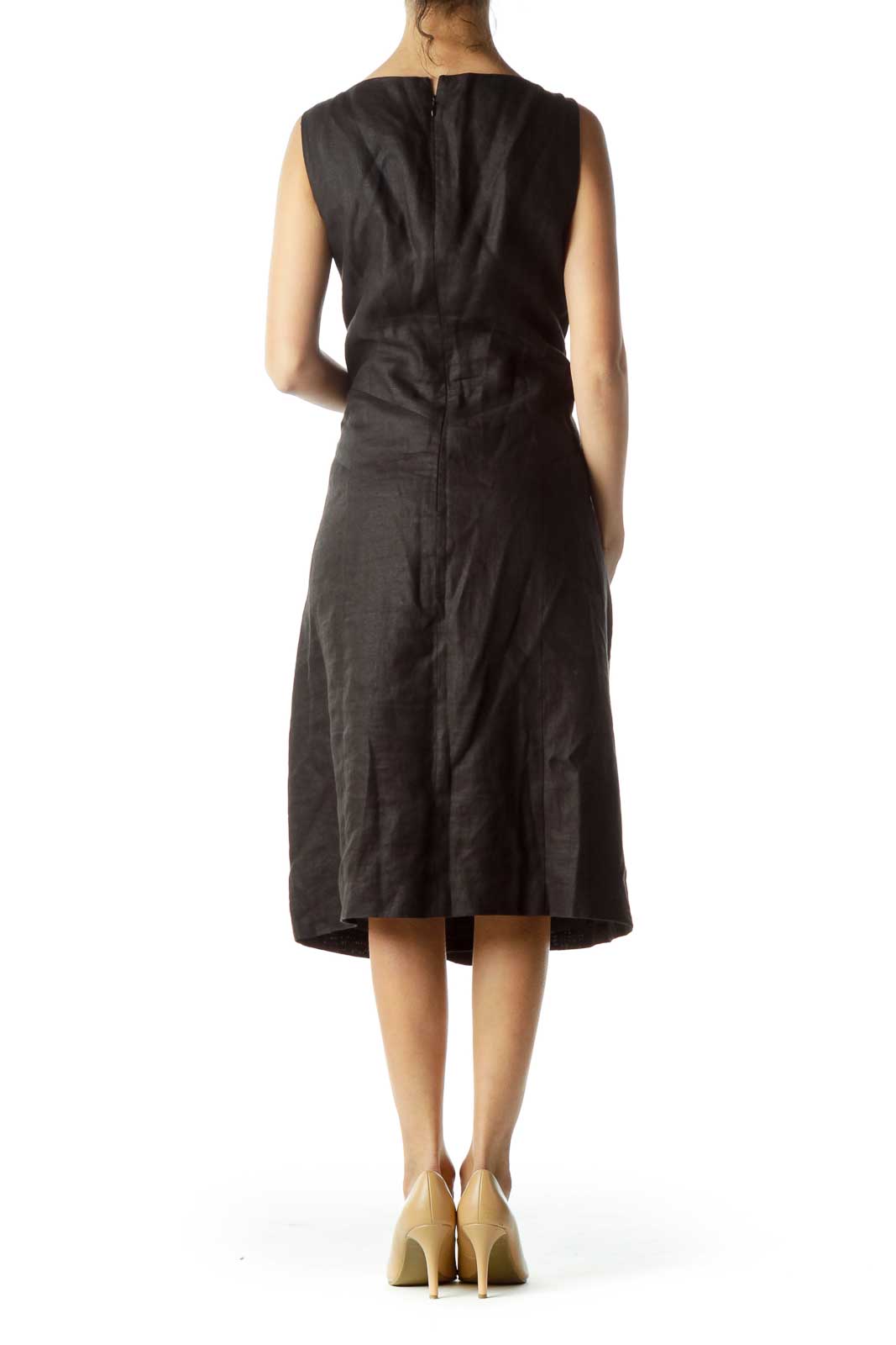 Black V-neck Linen Dress