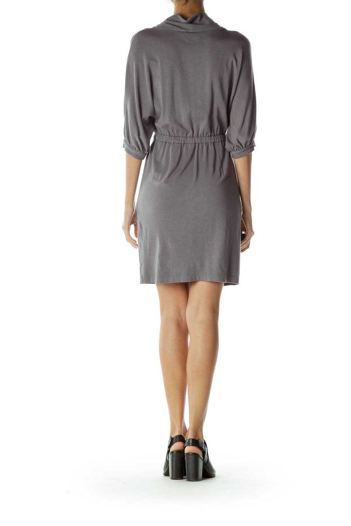 Gray Cowl Neck Pocketed Jersey Dress