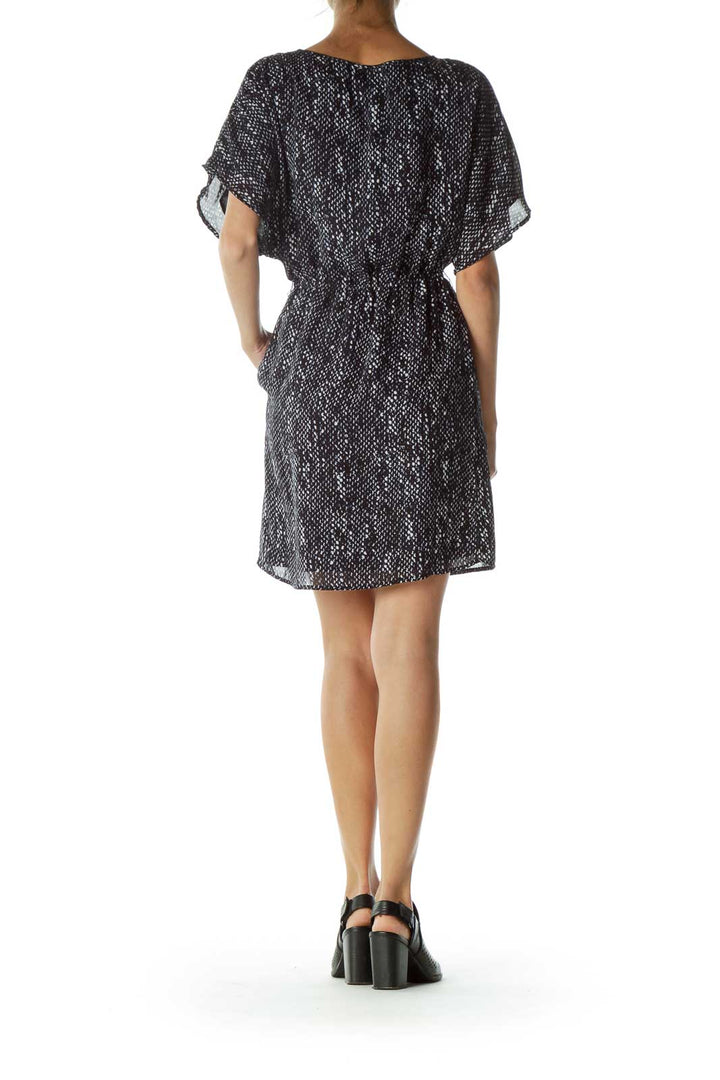 Navy White Print Bat Sleeve Day Dress