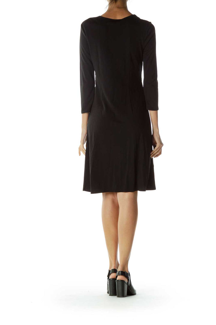 Black V-Neck Wrap Detail Work Dress