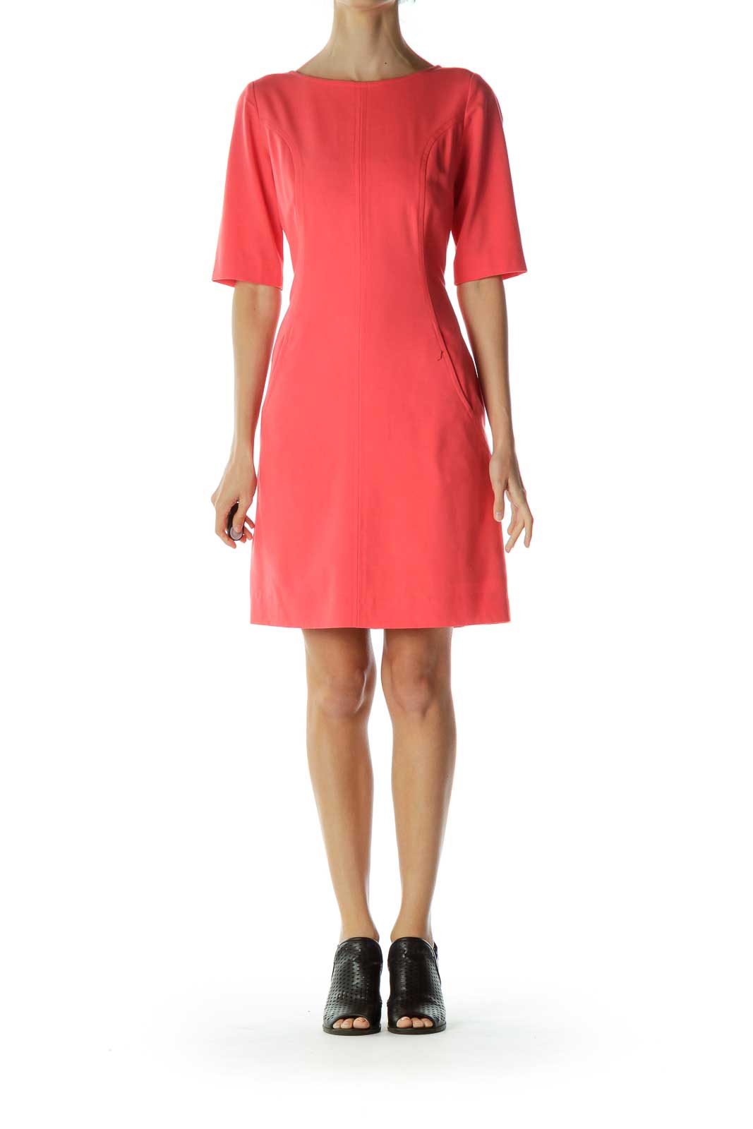 Pink Sheath Pocketed Work Dress