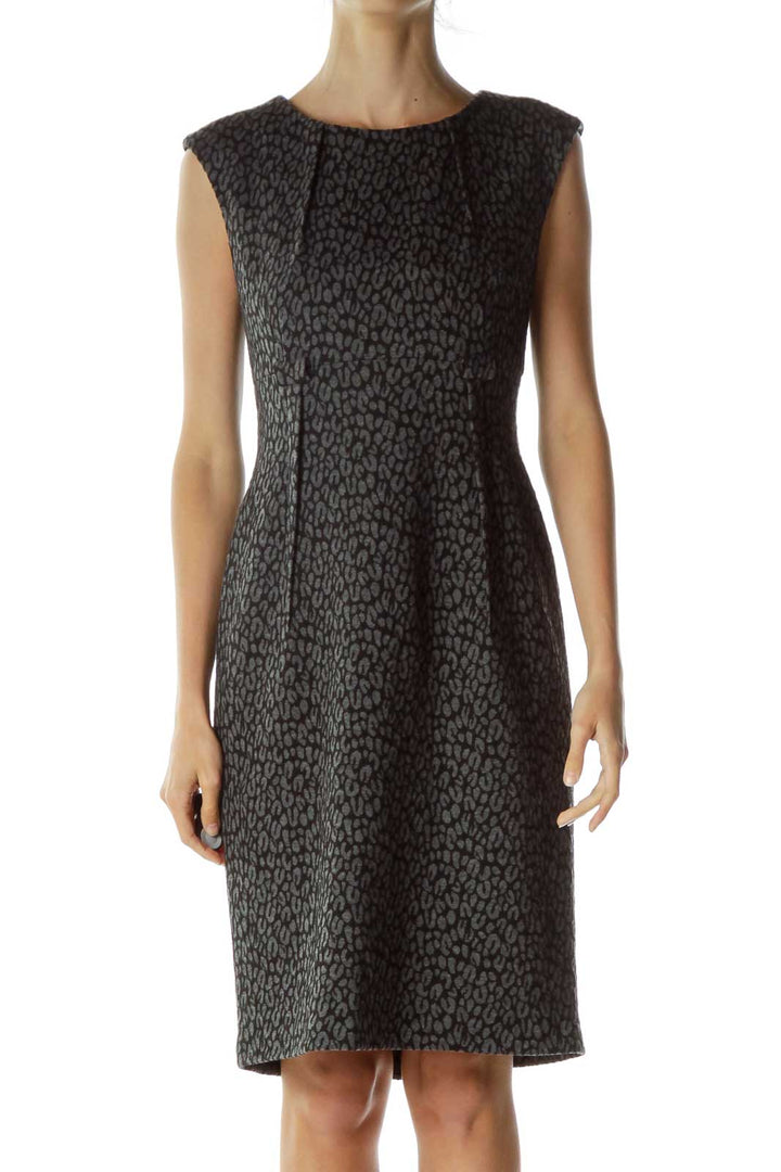 Gray Black Cheetah Print Work Dress