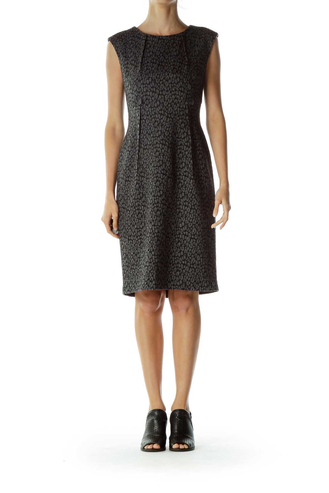 Gray Black Cheetah Print Work Dress