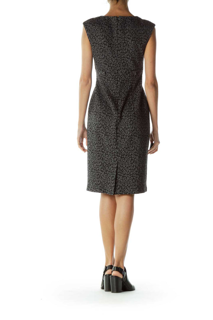 Gray Black Cheetah Print Work Dress