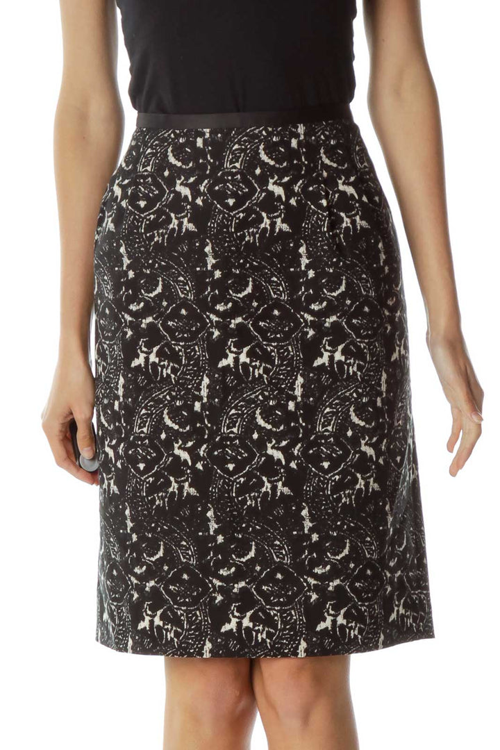 Black Beige Print Pencil Skirt