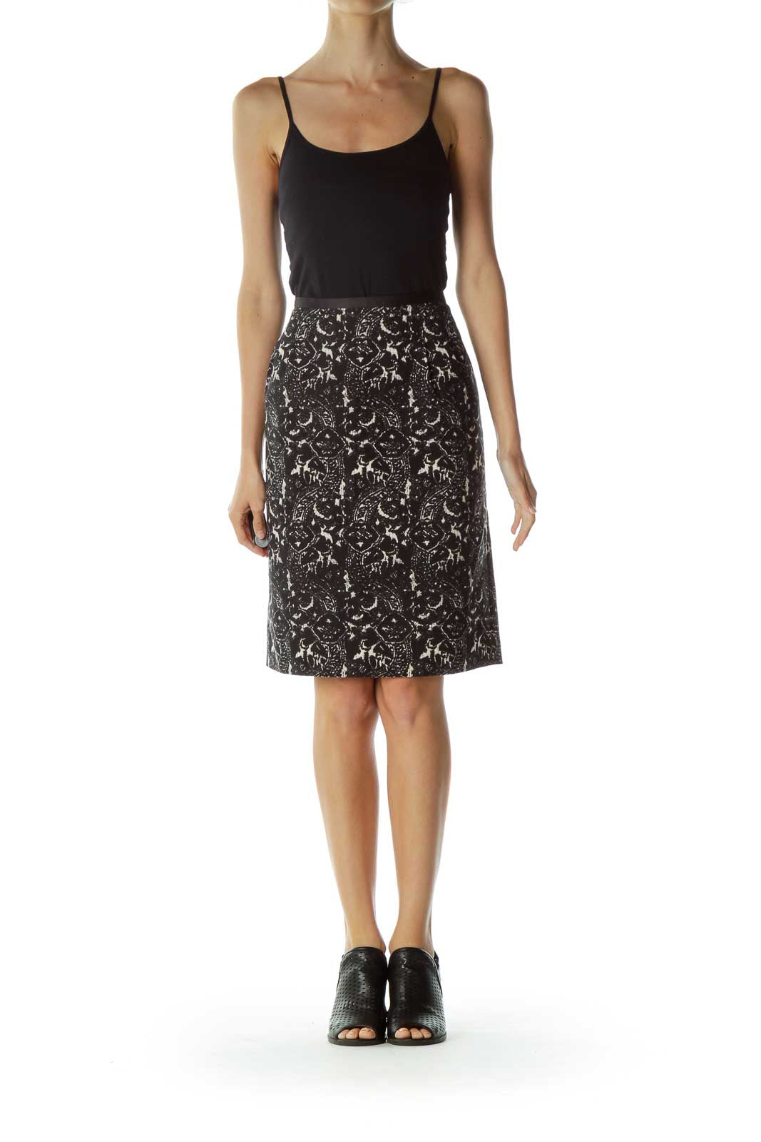 Black Beige Print Pencil Skirt