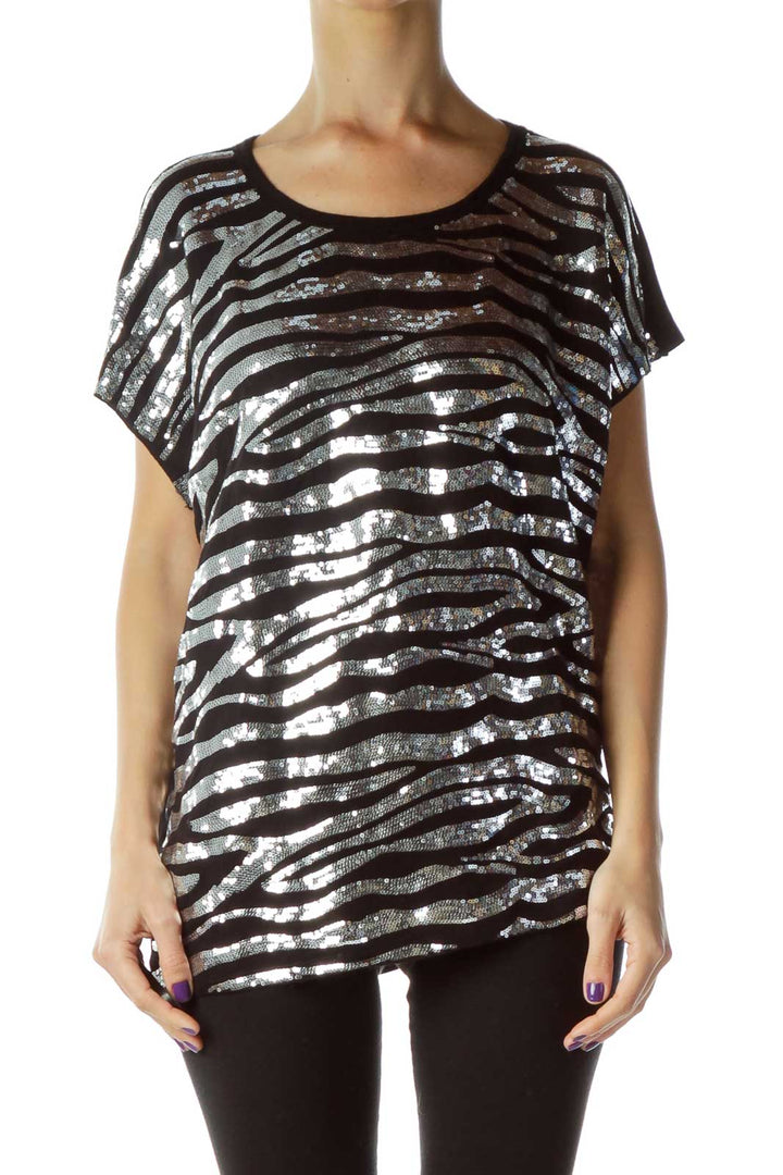 Black Sequined Short Sleeve T-Shirt