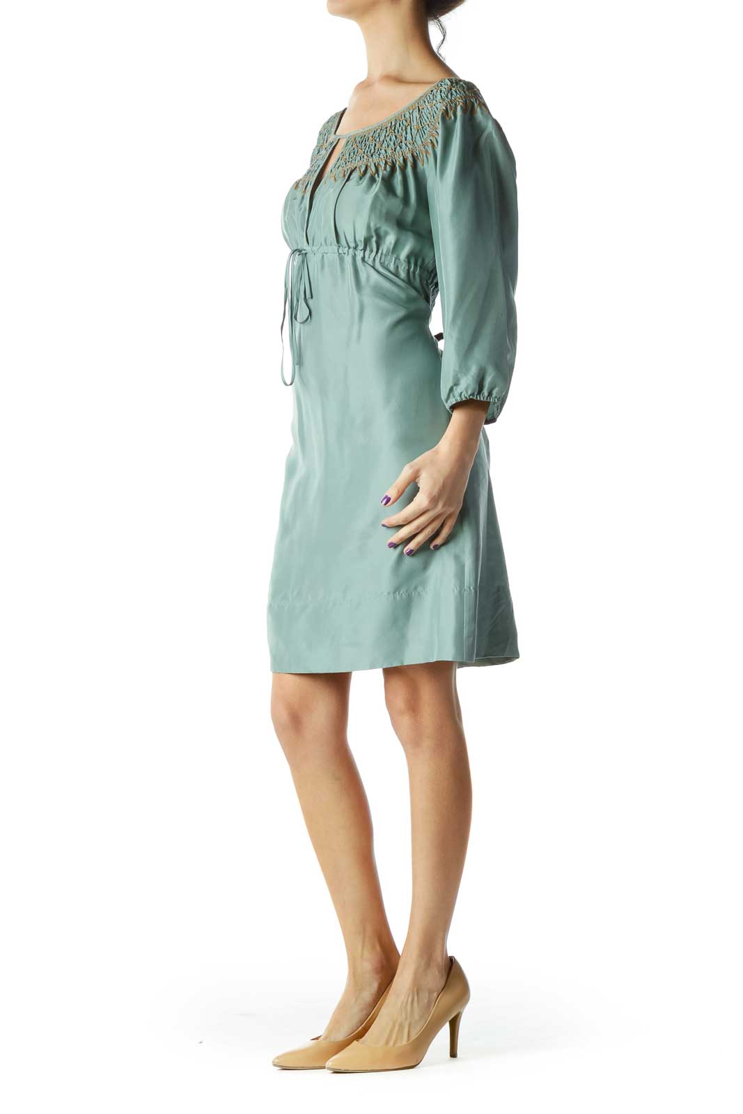 Green Silk Empire Waist Dress