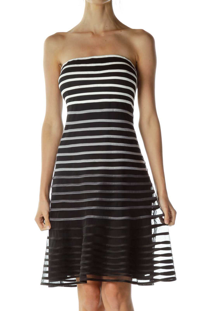 Black White Stripe A-Line Dress