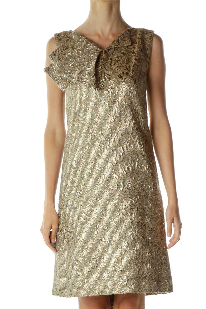 Gold Shift Dress with Ruffle Detail